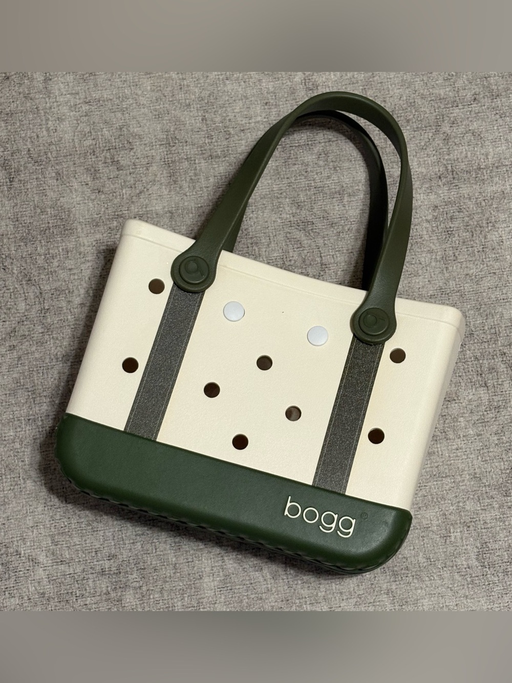 bogg mini tote bag cream & olive green waterproof beach bag